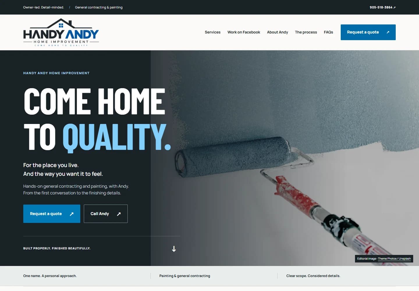 The public Handy Andy Renos website, captured October 2026.